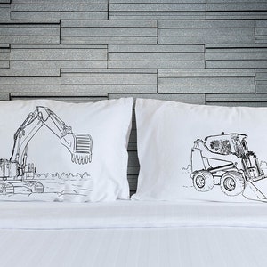 Construction Vehicle pillow covers excavator and bulldozer Pillow fighting pillowcases Queen Size Cotton Pillow Cover Set King Size