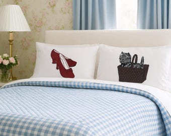 Ruby Red Slippers & Toto Dog pillowcase set pillow cover of case todo Dorothy inspired Oz bedroom Retro vintage wizard themed movie film NEW
