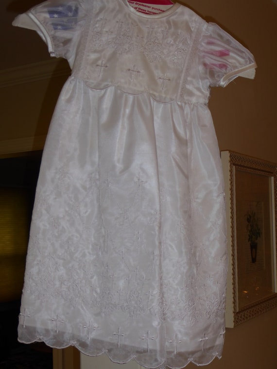 Vintage Baby White Baptism Christening Gown Dress wit… Gem