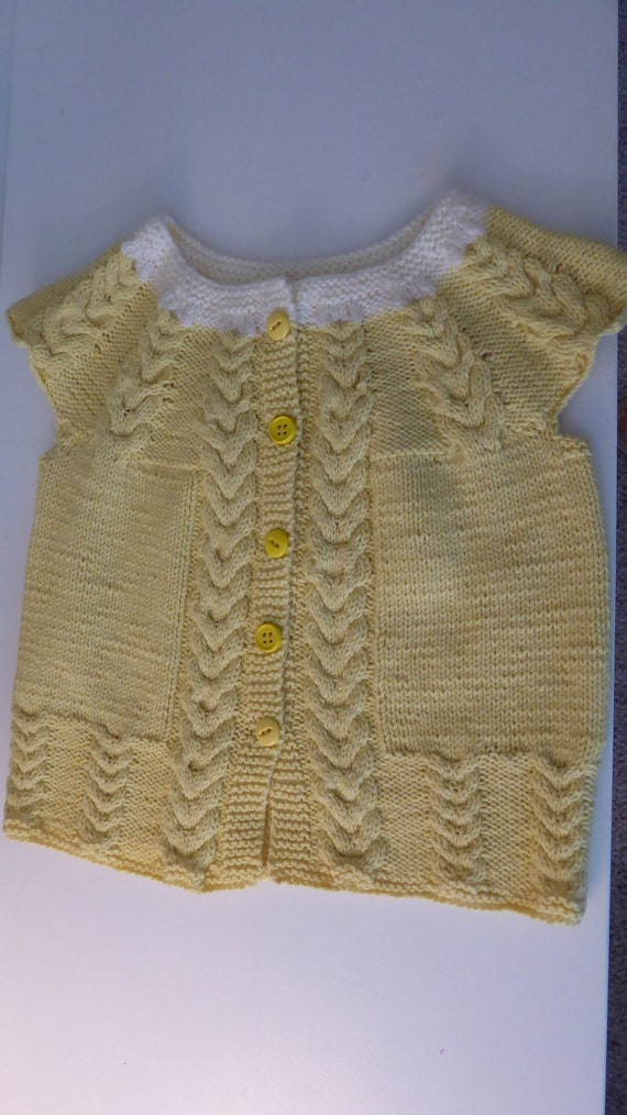 Handmade Hand Knit Toddler Baby Girl Yellow and Wh