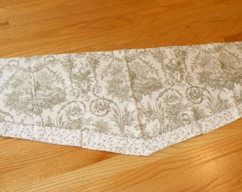 Vintage Country Curtains French Garden Green Ivory Toile 1-Point Layered Valance