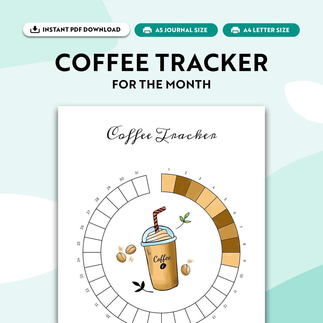 COFFEE Tracker Monthly PRINTABLE Journal Page Planner Health Tracker ...