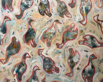 Sophisticated Abstract Acrylic Painting on Canvas – One of a Kind - Flock Shuttle, 24”x 24”
