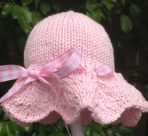 Items similar to Sweet Hand Knit Baby Girl Sun Hat / Sunhat Pink With