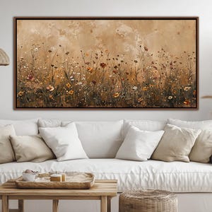 Wildflower Field Framed Wall Art, Abstract Botanical Landscape Sign, Vintage Floral Decor, Modern Farmhouse Canvas Art, Flowers Canvas Print