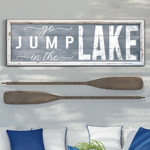 Go Jump in the Lake Canvas Print, Lake House Decor, Rustic Lake Sign Gift, Living Room Decor, Vintage Patio Wall Art, Lakeside Wall Decor
