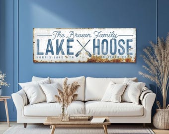 Custom Rustic Lake House Canvas Print, Personalized Family Lake House Wall Decor, Large Canvas Print, Living Room Decor, Lake House Wall Art