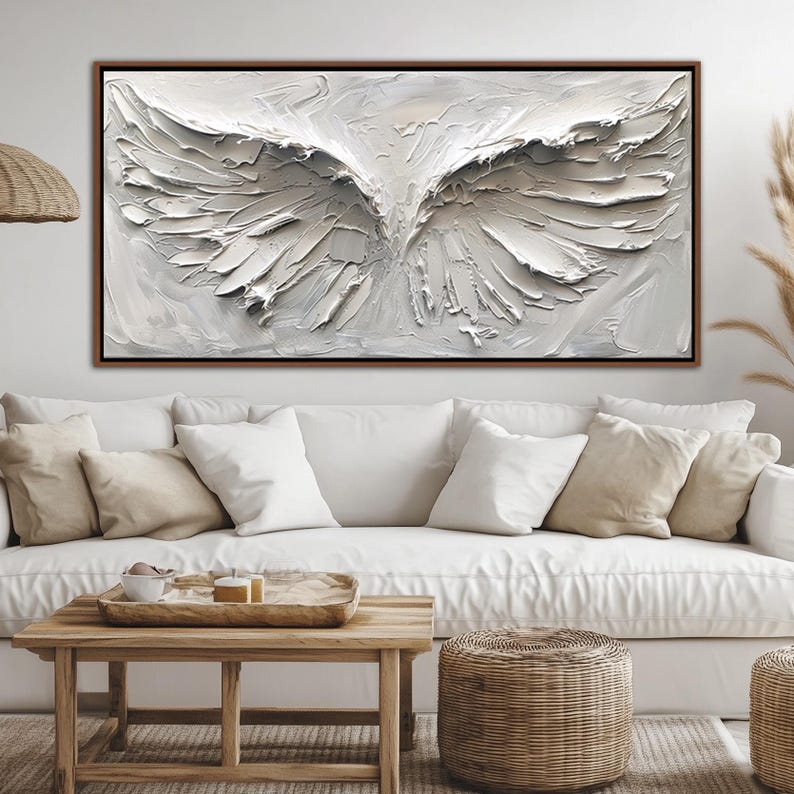 Abstract White Angel Wings Framed Wall Art, Modern Home Decor ...