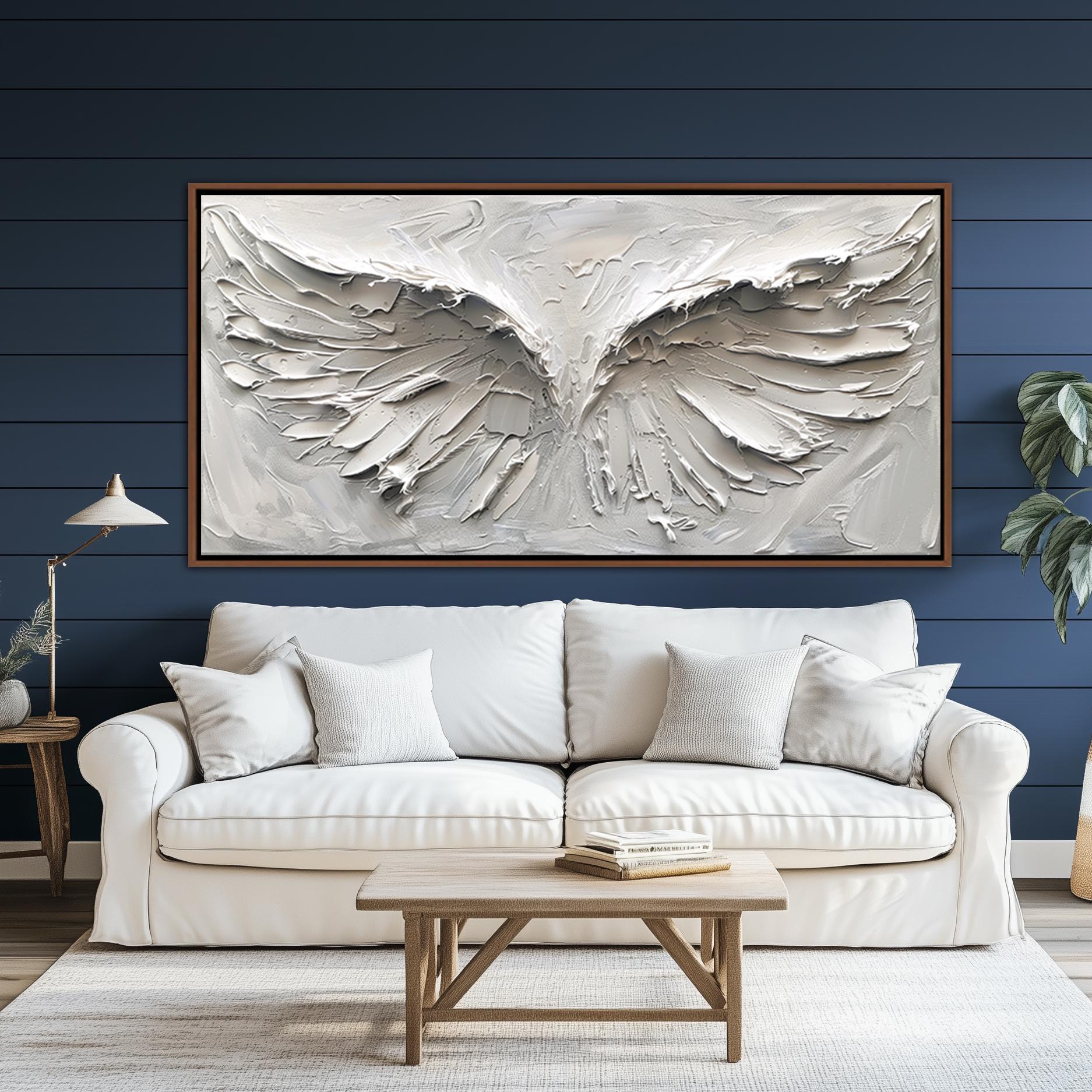 Abstract White Angel Wings Framed Wall Art, Modern Home Decor ...