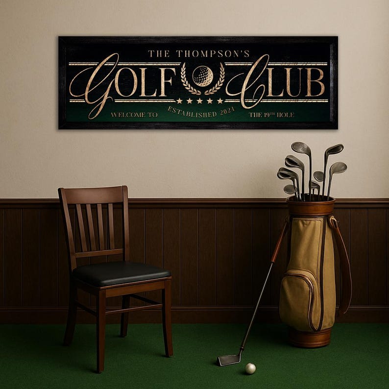 Rustic Golf Signs Custom Golf Club Canvas Art, Personalized 19th Hole Sign, Basement Wall ...