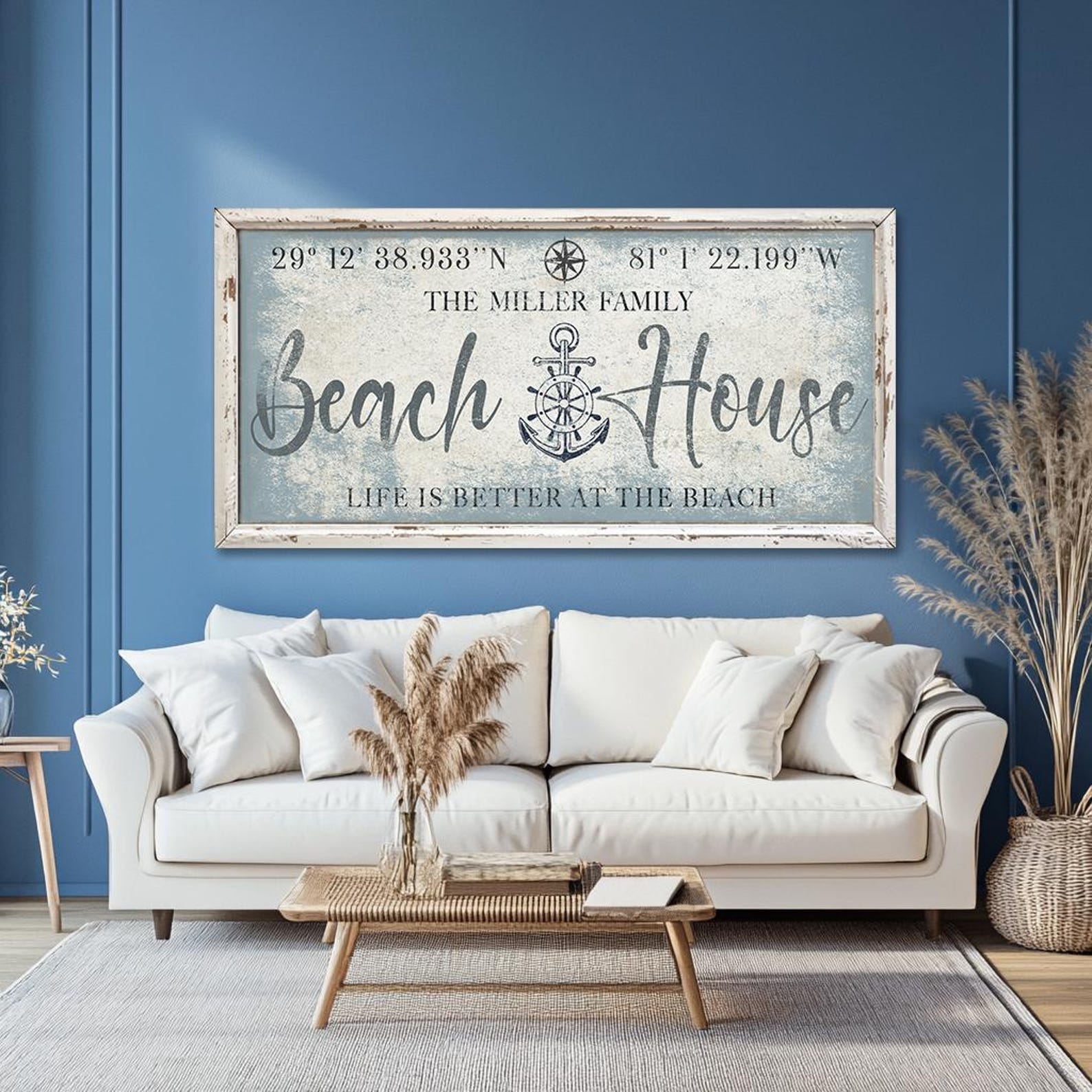 Custom Beach House Wall Decor With Family Name, Personalized