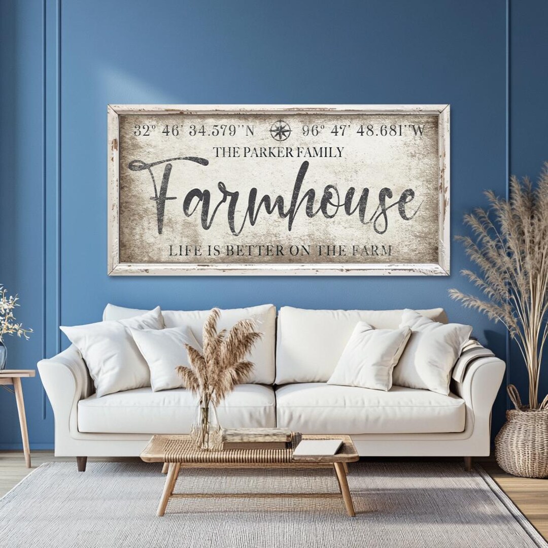 Personalized Farmhouse Wall Art With Family Name, Custom Living Room ...