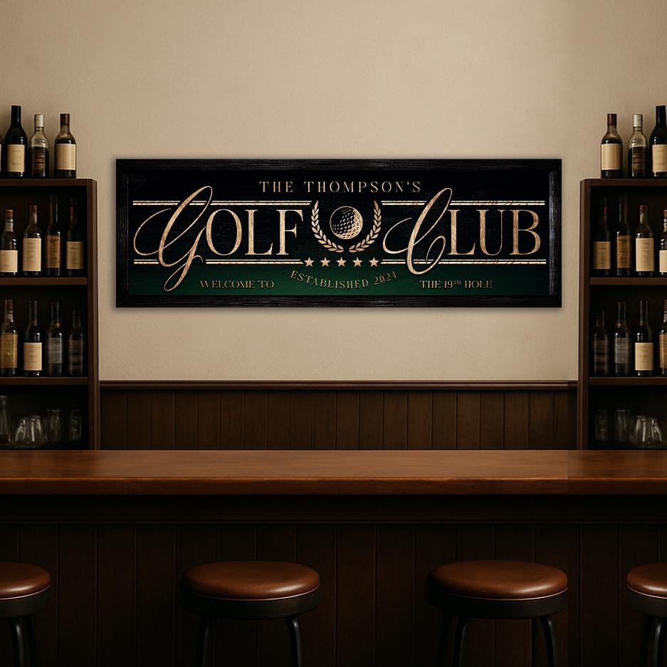 Rustic Golf Signs Custom Golf Club Canvas Art, Personalized 19th Hole Sign, Basement Wall ...