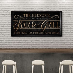 Custom Bar and Grill Canvas Art, Personalized Patio Wall Art, Family Name Backyard Sign, Housewarming Gifts, Modern Farmhouse Canvas Print