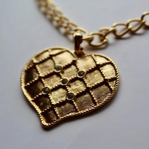 Collana con ciondolo a cuore vintage del 1990 con strass, gioielli a catena lunga color oro