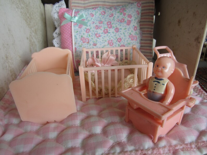 Dollhouse Mar Nursery Decor Pink Crib Playpen Etsy