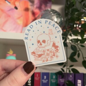 Read In Peace Skeleton Sticker, bookish, books, reader, reading, read, book girlie, book lover, quote, gift for readers, journal, bookworm