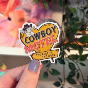 Cowboy Motel Yellow Sign Valentines Sticker, romance, valentines day, quote, funny, journal, gift for friend, laptop sticker, galentines