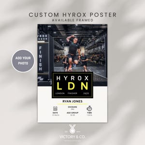 Impressão de resultados Hyrox personalizada | Arte de evento Hyrox personalizada | Adicionar nome, data, evento, foto e categoria | Lembrança de condicionamento físico exclusiva