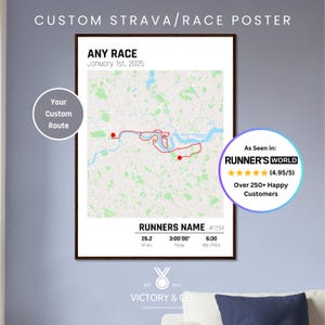 Impresión personalizada de mapas de maratón Strava y GPX / Arte de ruta de carrera personalizado / Cualquier recorrido de maratón / Regalo para corredores a medida / Póster de carrera