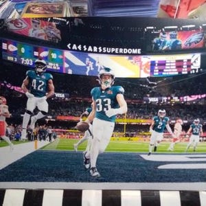 Cooper Dejean 8,5 x 11 glänzend Foto Super Bowl Pick 6 Adler