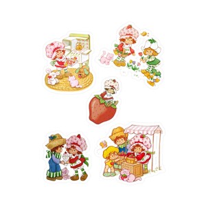 Zestaw naklejek winylowych Strawberry Shortcake and Friends Kiss-Cut, Arkusz naklejek z kreskówek retro nr 1, Arkusz naklejek nostalgicznych 6 x 8 cali, Słodkie naklejki