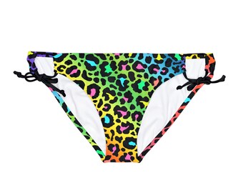 Lisa Frank *inspired* Strappy Loop-Tie Side Bikini Bottom (AOP) | Colorful Cheetah Print | Retro 90s, Neon Pop, Y2K | Size XS-XL