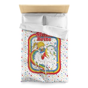 Rainbow Brite and Starlite Duvet Cover, 80s Nostalgia Bedding, Kid&#39;s Bedroom Decor, Rainbow Brite Gifts, Colorful Twin Full Queen Bed Cover