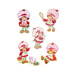 Zestaw naklejek winylowych Vintage 80s Strawberry Shortcake Kiss-Cut, Arkusz naklejek z kreskówek retro nr 2, Arkusz naklejek nostalgicznych 6 x 8 cali, Słodkie naklejki