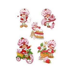 Zestaw naklejek winylowych Vintage 80s Strawberry Shortcake Kiss-Cut, Arkusz naklejek z kreskówek retro nr 3, Arkusz naklejek nostalgicznych 6 x 8 cali, Słodkie naklejki