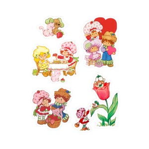 Zestaw naklejek winylowych Strawberry Shortcake and Friends Kiss-Cut, Arkusz naklejek z kreskówek retro nr 2, Arkusz naklejek nostalgicznych 6 x 8 cali, Słodkie naklejki