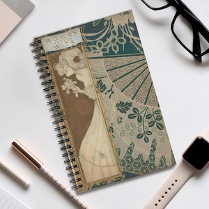 Art Nouveau Inspired Spiral Journal | Antique Style Vintage Female Power Diary, Notebook | Four Paper Options, 5in x 8in