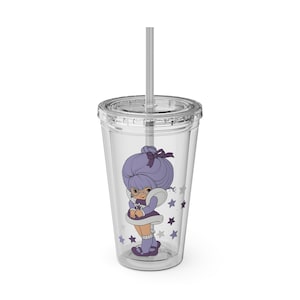 Acrylic Tumbler, Rainbow Brite Color Kids Tumbler with Shy Violet Design, 16oz Straw Cup, 1980s Cartoon Fan Gift, Colorful Drinkware