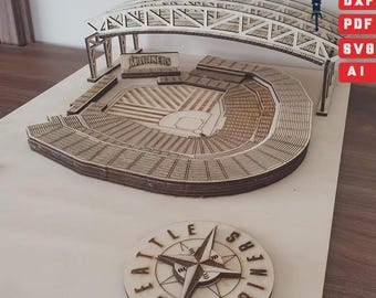 Multilayer Seattle Baseball Stadium |SVG DXF PDF| 3D Laser Cut Arena | Digital Download
