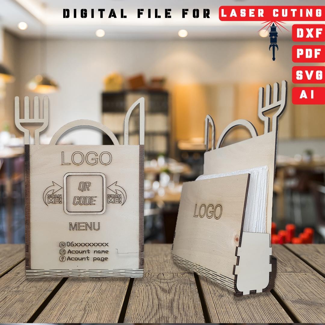 QR Code Menu Sign & Napkin Holder: Plywood DXF File (digital Download ...