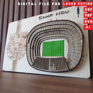 Modelo 3D cortado con láser del estadio Camp Nou de Barcelona: archivos SVG, DXF y PDF
