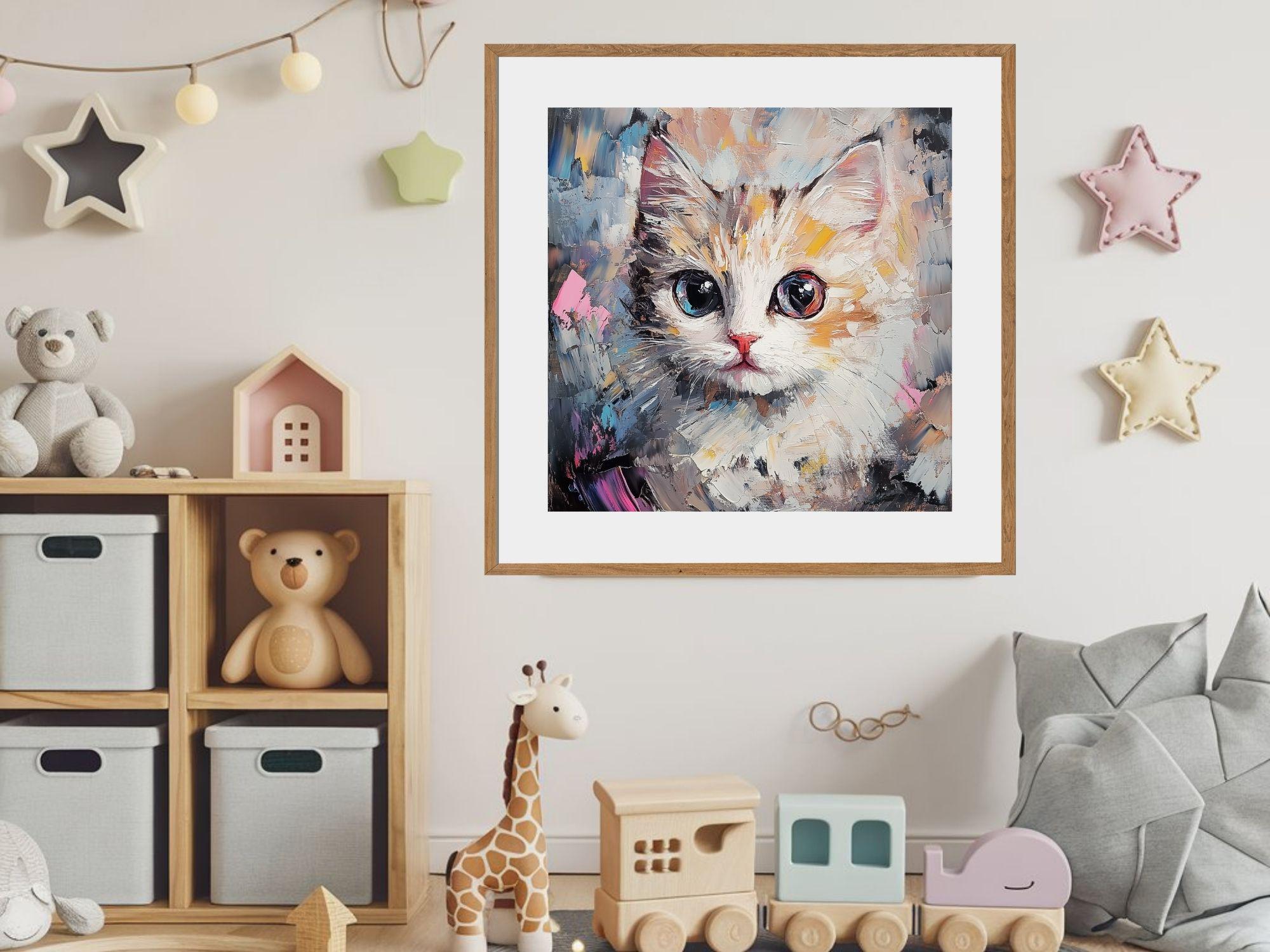 Cute Kitten Portrait Digital Art Print of Fluffy Cat With Big Eyes ...