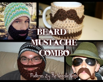 5 Pack- Beard & Mustache Combo PDF Pattern Pack - Instant Download