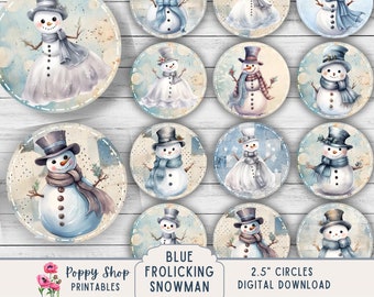 Snowman Circle Tags Gift Labels 2.5 inches, DIY, Christmas, Tags, Labels, Shabby Chic, Collage Sheet, Snowman, Stickers, Digital Download