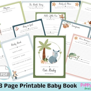 Safari-Babybuch, druckbares Babybuch, Safari, Meilenstein, Babys erstes Jahr, Babytagebuch, Baby Erinnerungsbuch, Digital, Baby Mädchen, Jungen, BY11