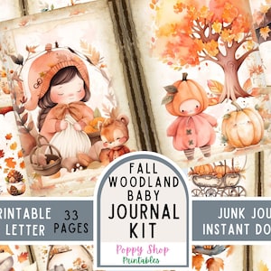 Fall Woodland Baby Junk Journal Kit, Autumn, Baby, Woodland, Animal, Junk Journal, Vintage, Printable, Baby Ephemera, Collage, Download