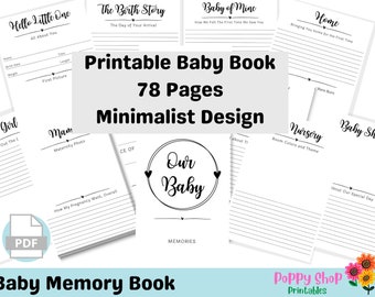Baby Book, Printable Baby Book, Baby Milestones, Baby's First Year, Baby Log Book, Baby Memory Book, Photos, Baby Girl, Baby Boy, Gift, BY10