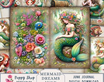 Mermaid Junk Journal, Ocean Junk Journal Kit, Sea Junk Journal, Printable Junk Journal Pages, Mermaid, Ephemera, Collage Sheet, Download