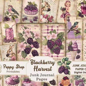 Blackberry Junk Journal, Vintage, Retro, Obst, Blackberry Journal Seiten, Brombeere Papier, Printable Paper, Ephemera, Decoupage. Sammelalbum