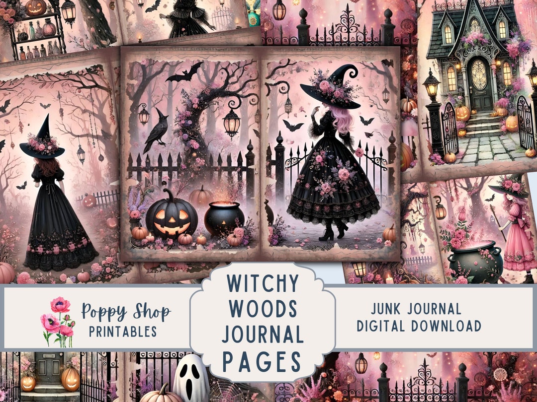 Witch Junk Journal Kit, Halloween Junk Journal, Pink Halloween, Pink ...