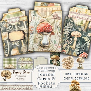 Pochette pour journal indésirable, carte de visite, champignon, cottagecore, éphémère pour journal indésirable, pochette chargée, imprimable, journalisation indésirable, étiquette, carte du grand livre