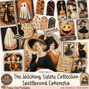 Kit de efímeras de brujas, imprimible de diario basura de Halloween, papel de bruja cottagecore, Halloween vintage, fantasía de brujas, collages y otros artículos