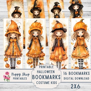 Halloween Bookmark, Printable Bookmark, Halloween Handouts, Cute Whimsical, Pumpkin, Girl, Printable, Journal, Embellishments, Download