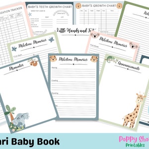 Safari Baby Book, Printable Baby Book, Safari, Milestone, Baby's First ...