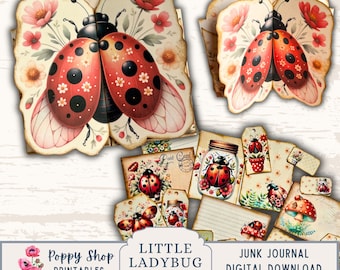 Ladybug Folio, Printable Folio Kit, Junk Journal Folio, Multi Fold, Folding Pocket Folder, Vintage, Journal Ephemera, Printable, Download